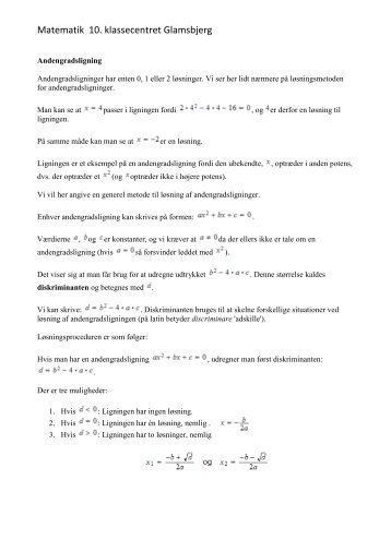 Matematik 10. klassecentret Glamsbjerg