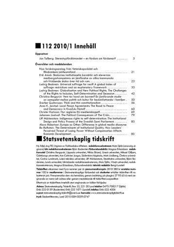 112 2010/1 Innehåll Statsvetenskaplig tidskrift