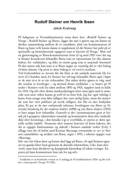 Rudolf Steiner om Henrik Ibsen - Antroposofisk Selskap i Norge