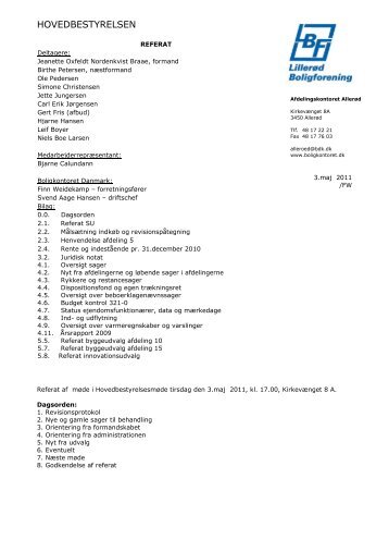 Referat hovedbestyrelsesmøde 3. maj 2011 - Boligkontoret Danmark