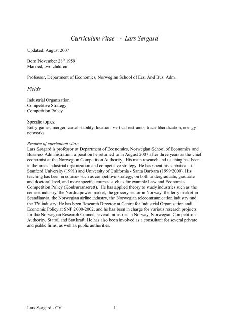 Curriculum Vitae - Lars Sørgard - Fagbokforlaget