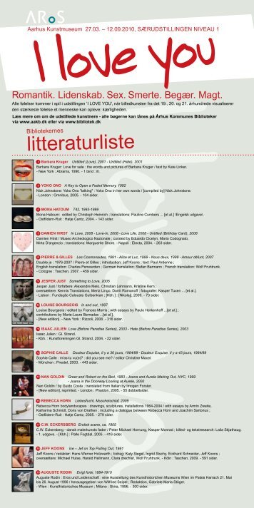 I love you - litteraturliste til udstilling på ARoS - Aarhus Kommunes ...