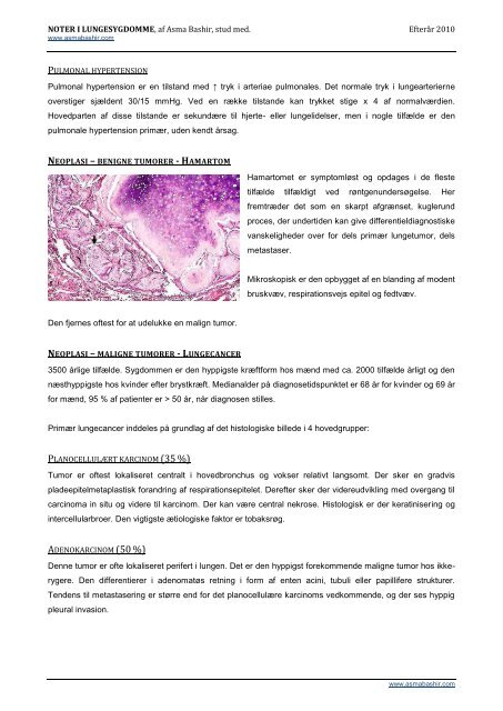 NOTER I LUNGESYGDOMME - Asma Bashir