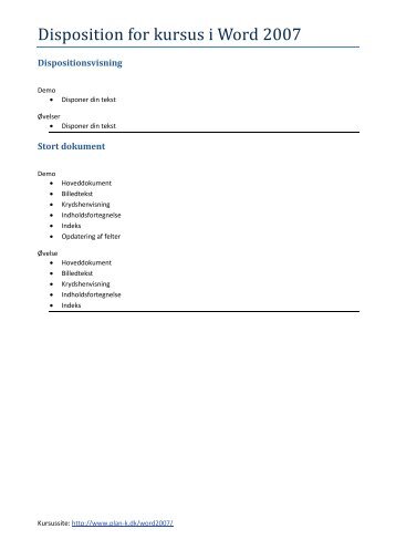 Disposition for kursus i Word 2007