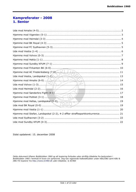 Kampreferater - 2008 1. Senior - B1960