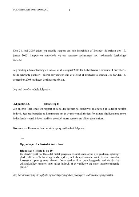 Bostedet Solstriben - Folketingets Ombudsmand