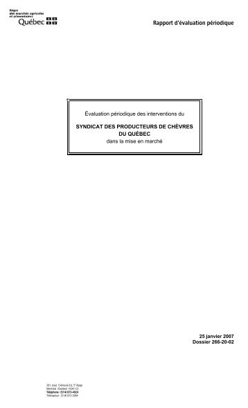 Rapport d'évaluation périodique - La Chèvre du Québec