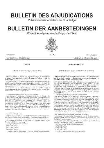 bulletin des adjudications bulletin der aanbestedingen - The Public ...