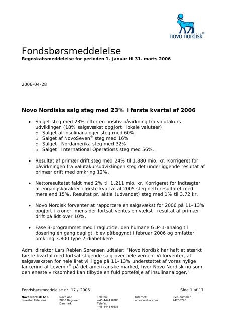 Fondsbørsmeddelelse - Novo Nordisk