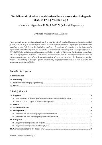 Skadelidtes direkte krav mod skadevolderens ansvarsforsikringssel ...