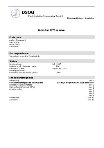 Guideline HPV og Atypi Forfattere Korrespondance Status ... - DSOG