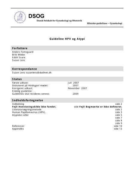 Guideline HPV og Atypi Forfattere Korrespondance Status ... - DSOG