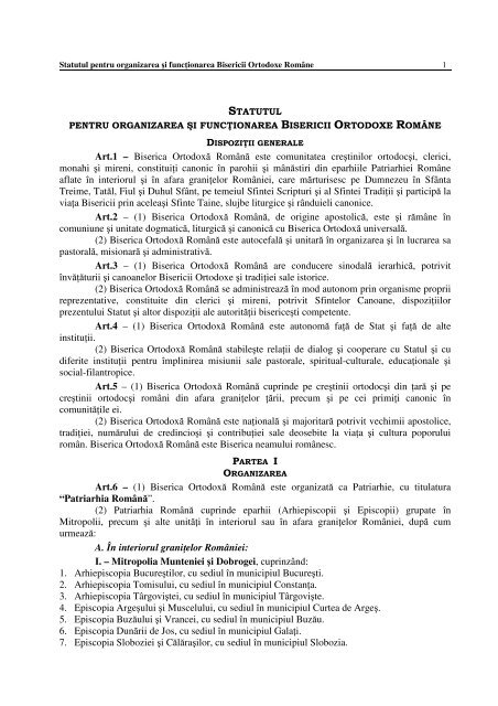 Statutul pentru organizarea şi funcţionarea Bisericii Ortodoxe Române