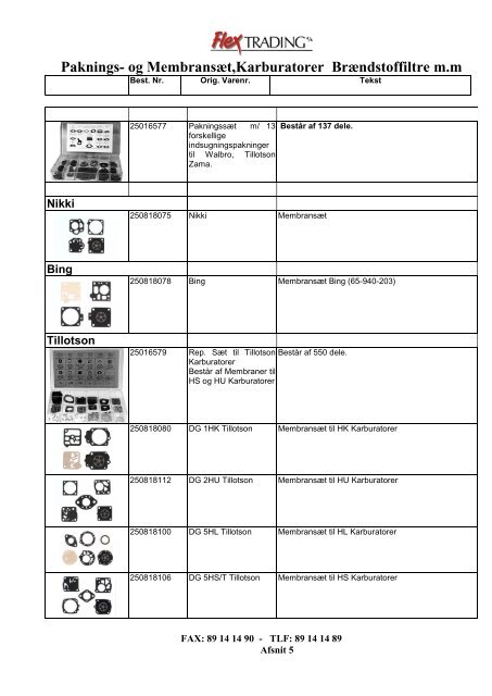 Karburatorer + dele - Flex Trading