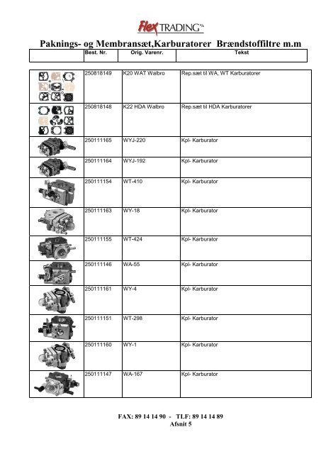 Karburatorer + dele - Flex Trading