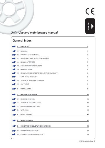 Use and maintenance manual General Index - Cemb