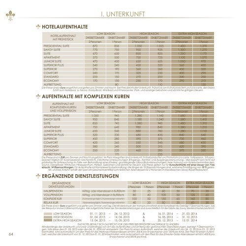 Preise PDF - Hotel Savoy Westend