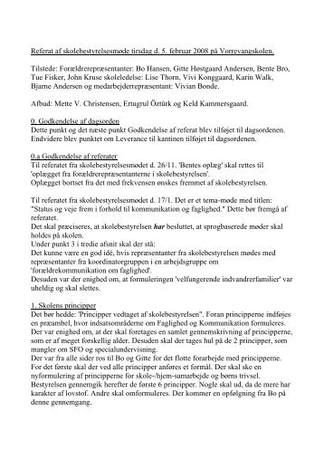 Referat fra bestyrelsesmødet 5. februar 2008 - Vorrevangskolen