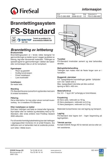 FS-Standard infoblad FSI-O-260-95C Norsk.indd - Luna Norge AS