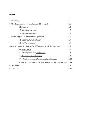 Indhold 1. Indledning s. 2 2. Udviklingsromanen - og ... - Dansk.dk