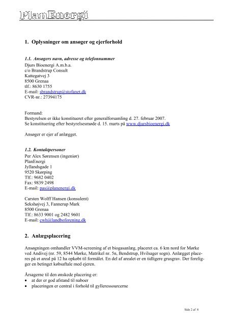 Ansøgning vedr. screening af biogasanlæg ved Andi - Djurs Bioenergi