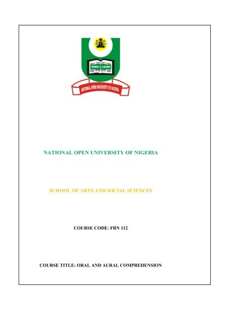 FRE 112 COURSE MATERIAL - National Open University of Nigeria