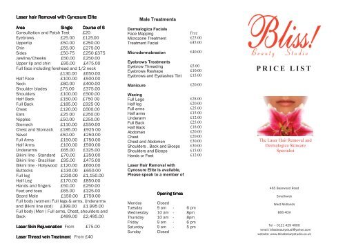 new pricelist 2013 - Bliss Beauty Studio