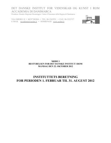 Beretning 1.2.2012-31.8.2012 - Det Danske Institut i Rom