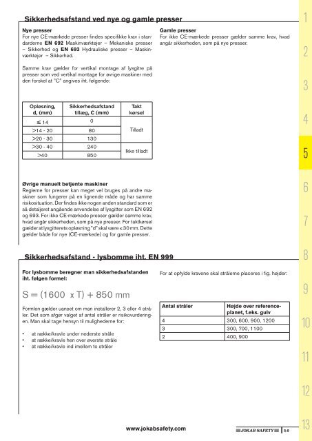 Sikkerhedsafstand - lysgitter iht. EN 999 - Jokab Safety