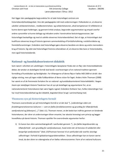 Historiebevidsthed og handlekompetence - Folkeskolen