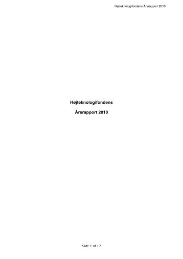 Årsrapport 2010 - Højteknologifonden
