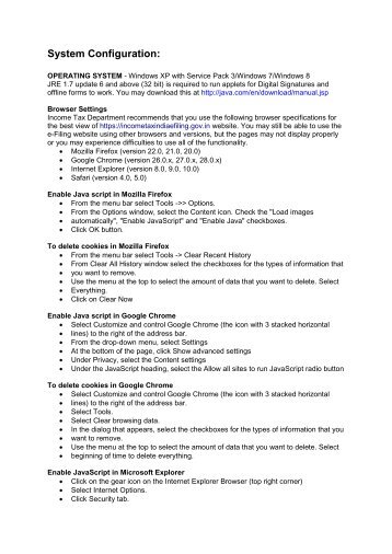 System Configuration: - Income Tax E-Filing