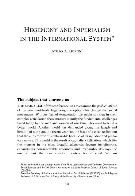 hegemony and imperialism in the international system - Clacso