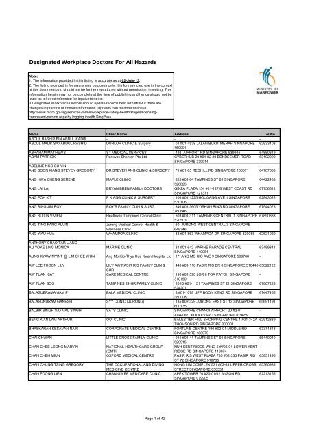 Designated Workplace Doctors For All Hazards Ministry Of Manpower