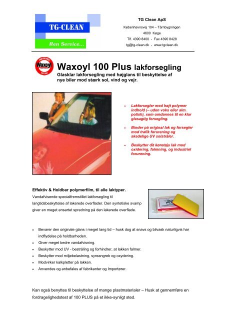 Waxoyl 100 Plus lakforsegling - TG-CLEAN ApS
