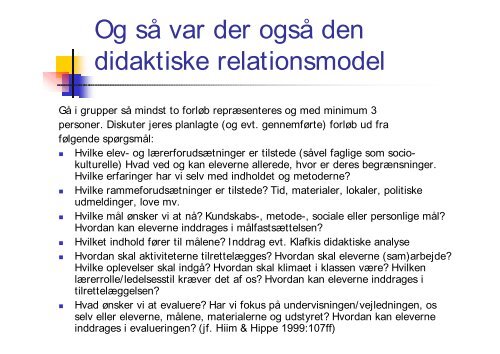 Opsummering af året med udgangspunkt i Klafki og relationsmodellen