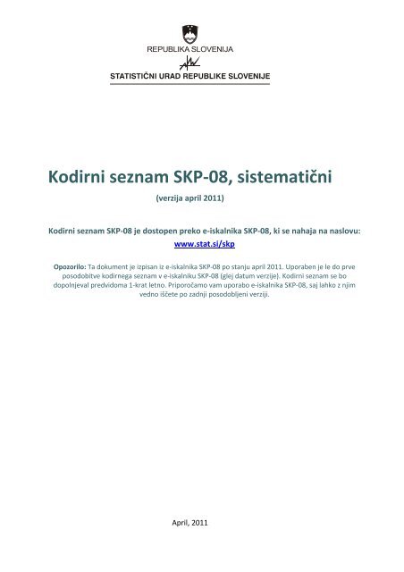 Kodirni seznam SKP-08, sistematični - Statistični urad Republike ...