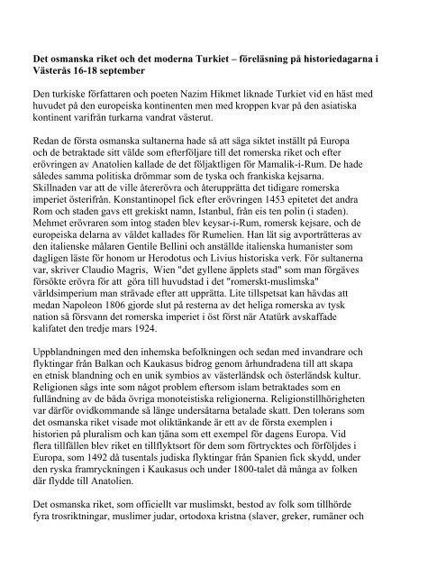 Det osmanska riket och det moderna Turkiet - Ingmar Karlssons ...
