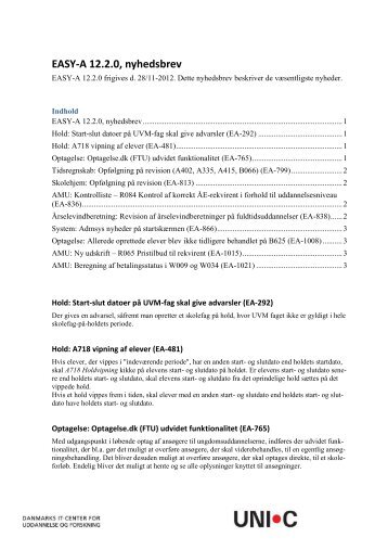 Nyheder EASY-A 12.2.0 - AdmSys - UNI•C