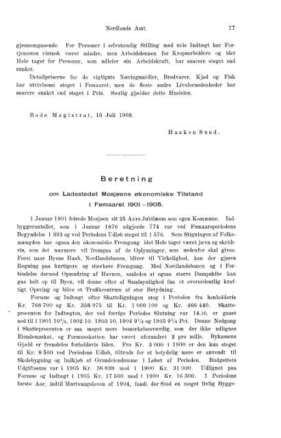 Beretninger om Amternes Økonomiske Tilstand, 1901 - 1905