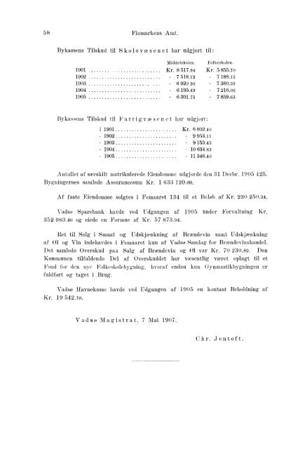 Beretninger om Amternes Økonomiske Tilstand, 1901 - 1905