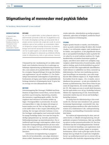 Stigmatisering af mennesker med psykisk lidelse - Ugeskrift for Læger