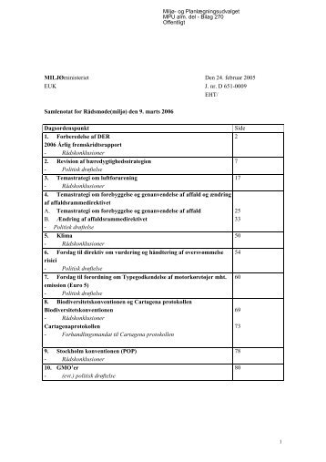 Samlenotat for Rådsmøde(miljø) den 9. marts 2006 - Miljøministeriet