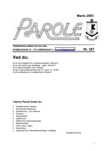 Parole 397 Marts 2003 - Frømandsklubben Helgoland