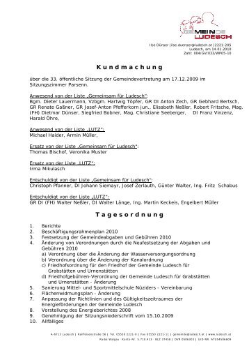 Kundmachung Tagesordnung