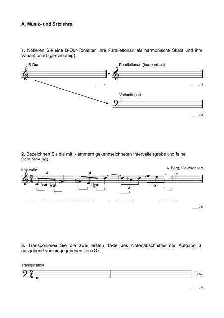 A. Musik- und Satzlehre 1. Notieren Sie eine B-Dur-Tonleiter, ihre ...