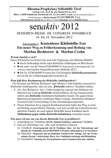 18 11 20121 Schwerpunkt Klebsiella-Test f ... - Selbsthilfe Tirol