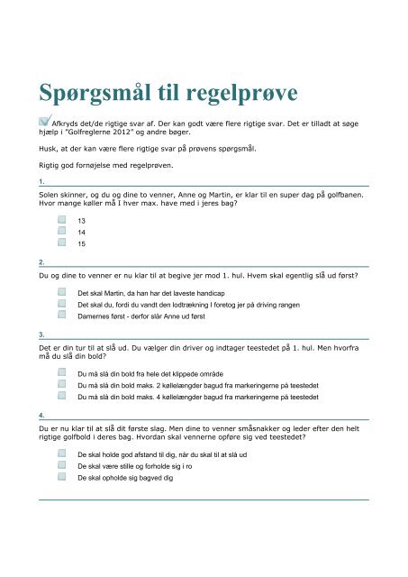 Spørgsmål til regelprøve - Dansk Golf Union
