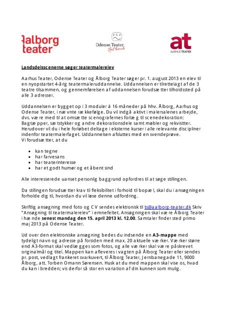 Teatermalerelev søges - Odense Teater