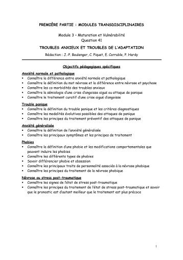 Troubles anxieux et troubles de l'adaptation